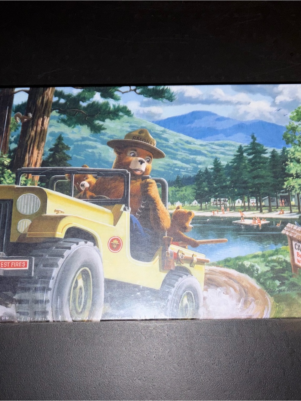 Smokey Bear Leaving In SUV Yellow Jeep Vintage Poster Art Print Lantern Press